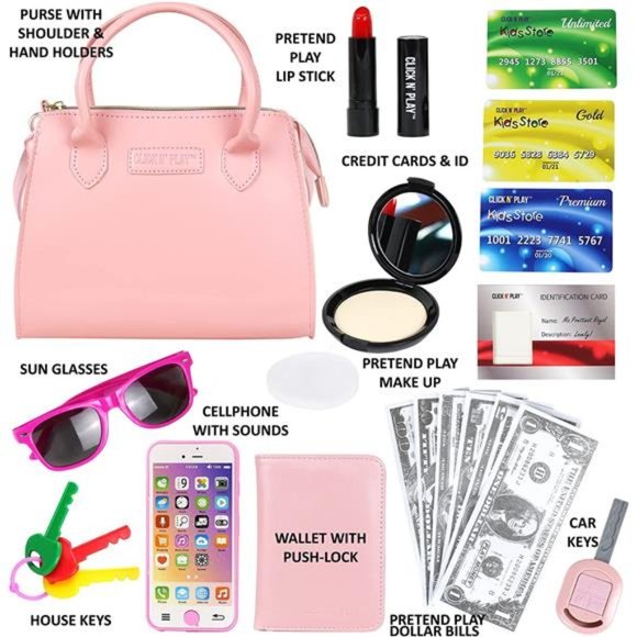 Little Girls Purse, Pretend Play Purse 20 Piece Set, Toys for Girls 3+ - Picture 3 of 6